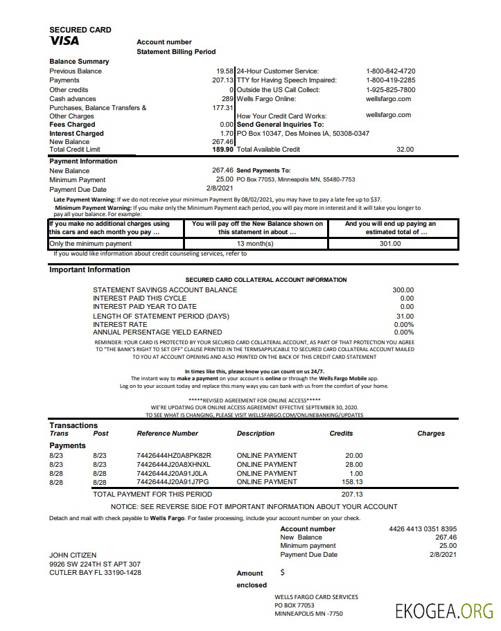États Unis Wells Fargo relevé de carte de crédit bancaire Excel pdf